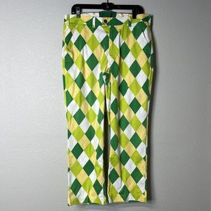 Loudmouth Golf Pants Mens 32x32 Yellow Green Plaid Chino Stretch